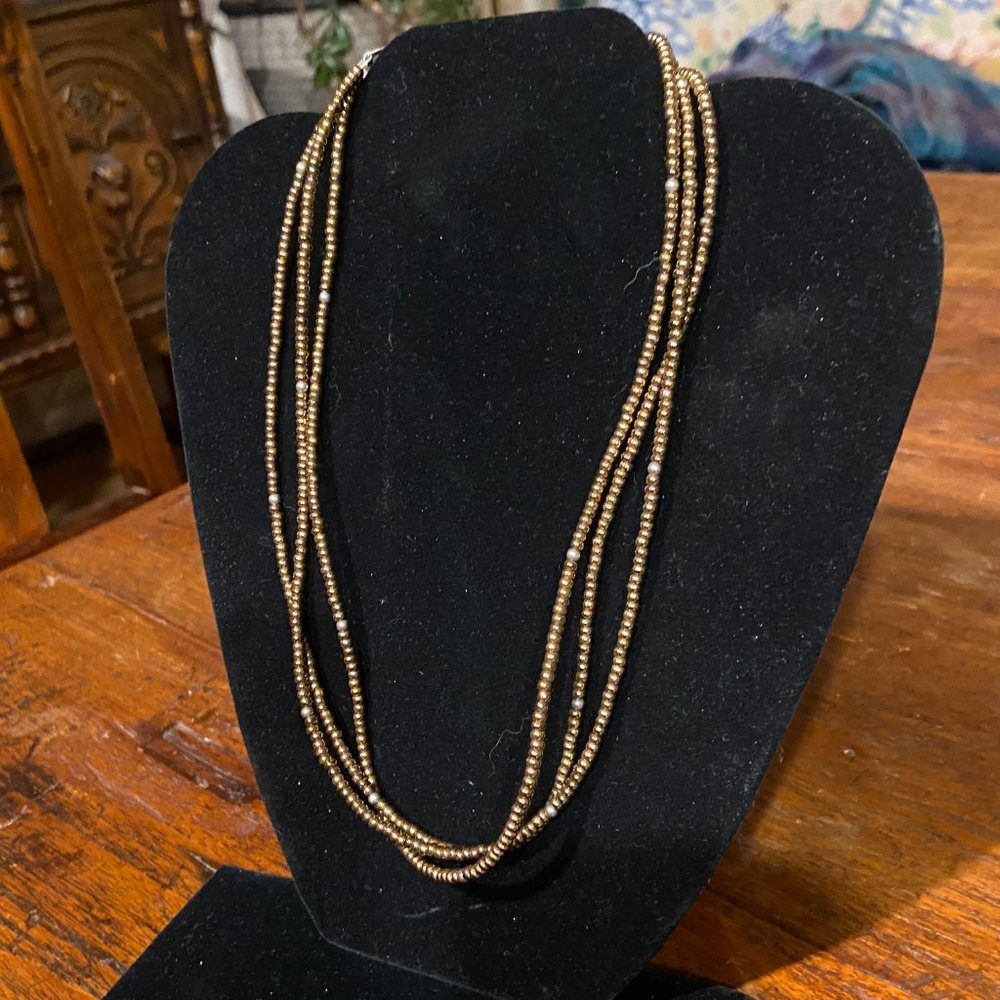 Retired Silpada  3-Strand Sterling and Bronze Metalic Glass Bead Necklace N1591